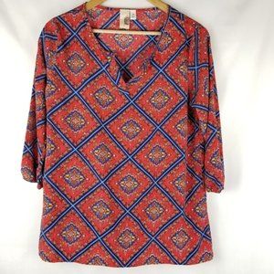 Francesca's 3/4 Sleeve Pattern Top Size Medium